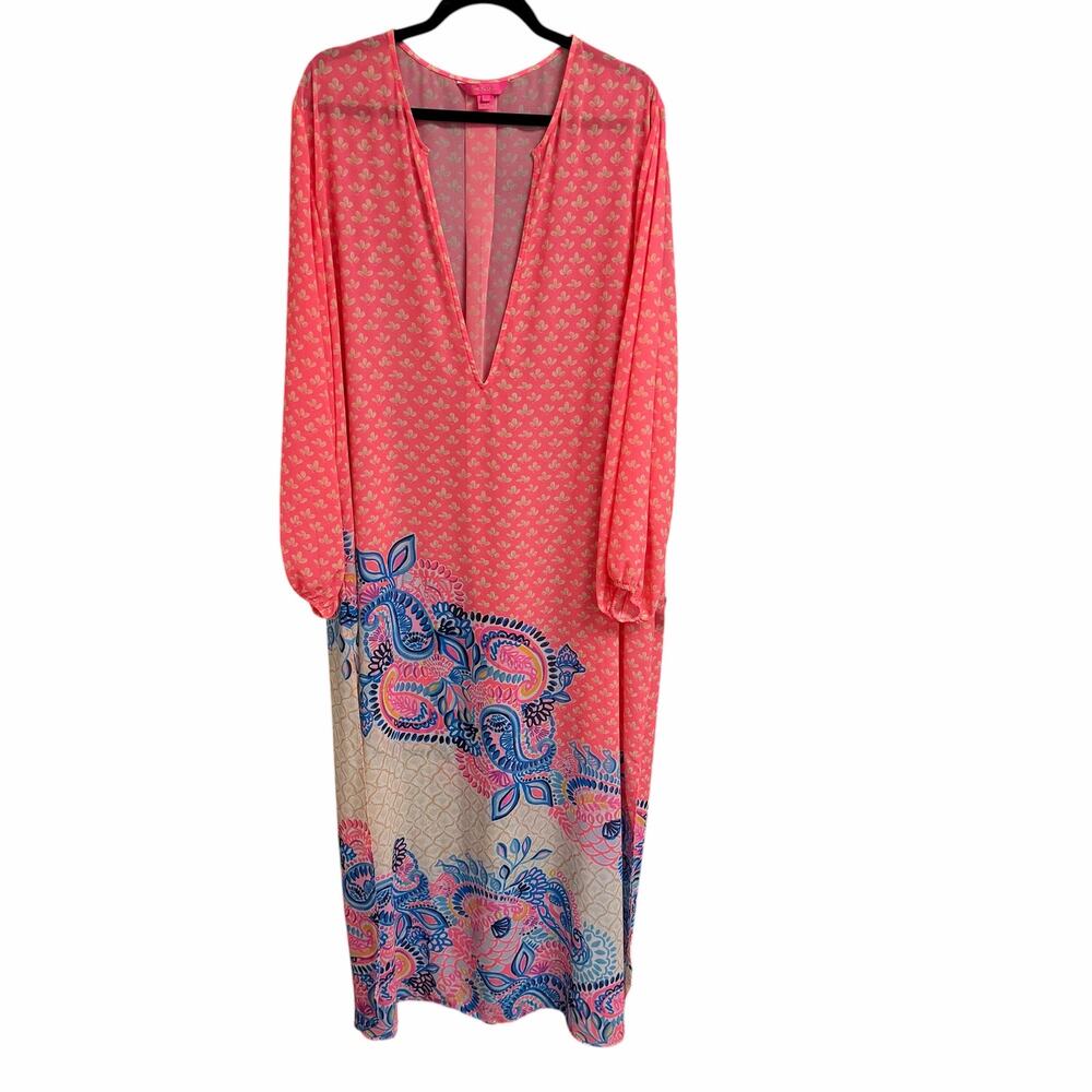 Lilly Pulitzer Frey Maxi Coverup Coral Spritz Beach Bungalow XL Preppy Coastal